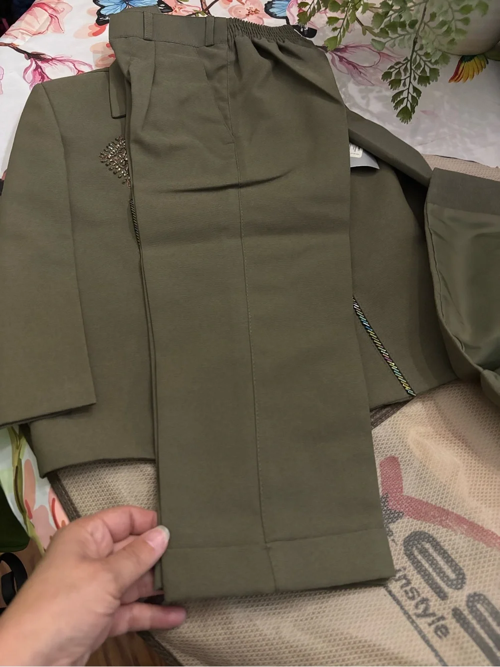 Olive Green Embellished 3 Piece Set Pakistan boy 18/24 month suit new